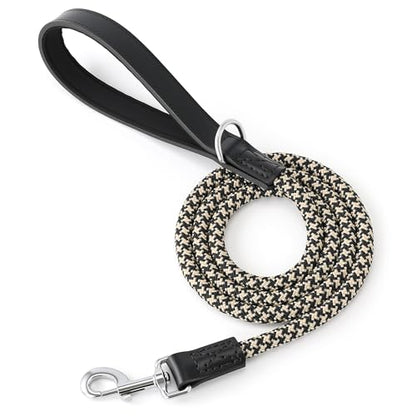 Mile High Life Leather Handle Dog Leash 6 FT/5 FT/4 FT, Soft Padded Handle Rope Leashes for Medium & Large Dogs Walking and Training (Black Khaki, 48 Inch) - color: Leather Handle-Black, size: 48 Inch-1/2"
