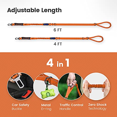 IOKHEIRA Orange Leash for Large Dogs, Multifunctional Adjustable Heavy Duty Leash - color: Orange