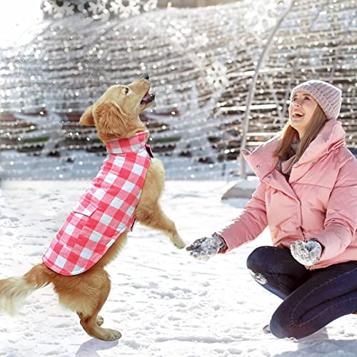 Malier Classic Plaid Fleece Dog Coat - Warm Winter Jacket with Pocket for Small to Large Dogs (Pink, XX-Large) - color: Pink, size: XX-Large