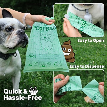 JIWON 100% Certified Home Compostable Dog Poop Bags, 120 Count (8 Rolls), 9"x13", OK Compost & Seedling, Thick & Leakproof, Plant Based Compostable Waste Bags, Unscented - style: 120 Bags
