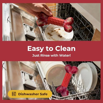 3-Pack Tough Dog Toys for Aggressive Chewers: Beef Flavored Long Lasting Dog Bones for Large Dogs, Heavy Duty Nylon & Rubber Dog Chew Toys to Keep Them Busy, Medium & Large Breed, Red - color: 3 PC-Beef-Red