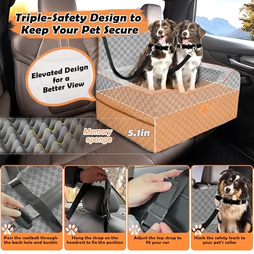 Large Dog Car Seat for Back Seat – Removable Dog Booster Seat & Washable Pet Car Seat for Medium & 2 Small Dogs up to 60lbs – Safety Straps & Storage Pocket – Travel & Home Use (Gray) - color: Medium-Gray