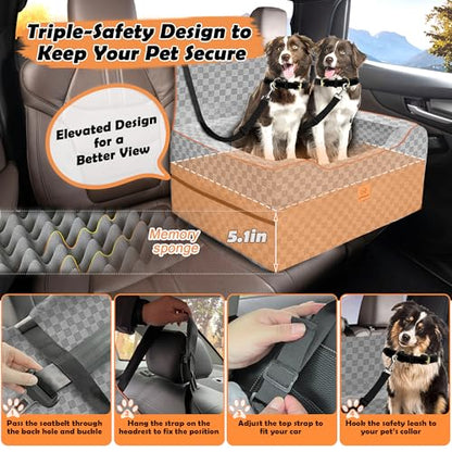 Large Dog Car Seat for Back Seat – Removable Dog Booster Seat & Washable Pet Car Seat for Medium & 2 Small Dogs up to 60lbs – Safety Straps & Storage Pocket – Travel & Home Use (Gray) - color: Medium-Gray