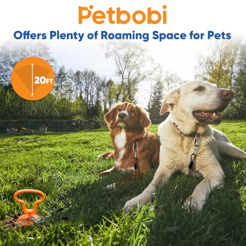 Petbobi Dog Tie Out Cable & Stake, Heavy Duty 20FT Lead for 300lbs Dog | Escape-Proof Screw-Lock, 6mm Chew-Proof Tether, 16.5" Stake, 360° Swivel, 5-In-1 Set with Rod, Yard Beach & Camping Outside - size: 20ft