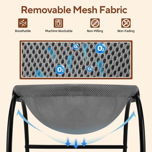 LIFLIX Raised Cat Hammock Bed, Free Standing Cat Cot with Washable Mesh, Pet Bed for for Kittens, 17.1 x 17 x 9.5 inches - color: Grey