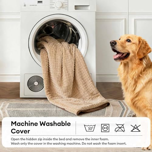 FUNNY FUZZY Orthopedic Dog Bed for Large Dogs, Washable Plush Dog Sofa Bed with Shredded Memory Foam Filling, Calming Pet Couch Bed, Supportive Joint Relief Dog Bed, Non-Slip Bottom(Brown, XL) - size: X-Large