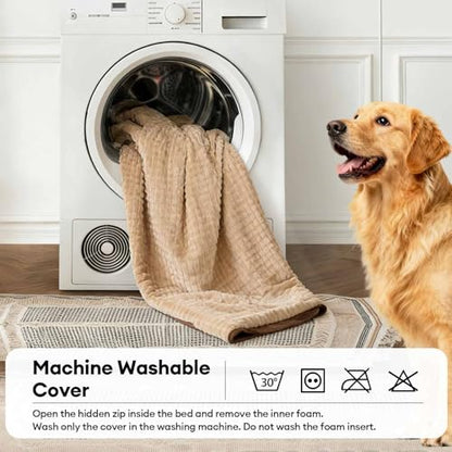 FUNNY FUZZY Orthopedic Dog Bed for Large Dogs, Washable Plush Dog Sofa Bed with Shredded Memory Foam Filling, Calming Pet Couch Bed, Supportive Joint Relief Dog Bed, Non-Slip Bottom(Brown, XL) - size: X-Large
