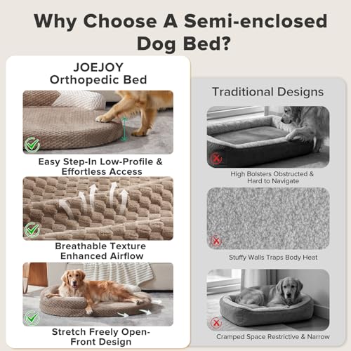 JOEJOY XL Orthopedic Dog Beds Large Sized Dog, Extra Large Washable Waterproof Oval Large Dog Bed with Removable Cover, Egg-Crate Foam Pet Bed with Bolster Sides & Non-Skid Bottom, Brown, 42''x31'' - color: Brown, size: XL(42"x 32"x 7")