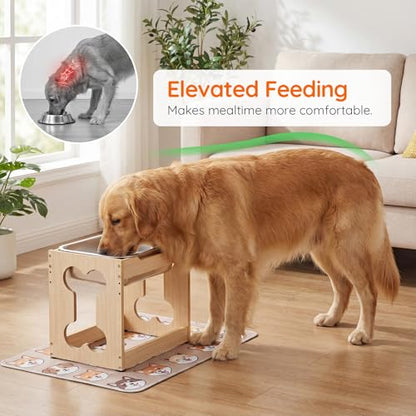 HOOBRO 2.2 Gal Elevated Dog Water Bowl for Large Dogs, Raised Dog Bowl Stand with Stainless Steel Bowls, Heights Adjustable Water Bowl Stand, Wooden Dog Feeding Station, Non-Slip, Natural NL02PO03