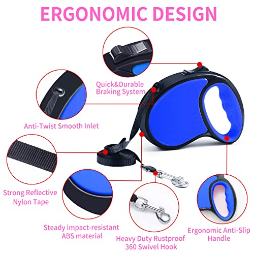 Retractable Dog Leash,[Strong Nylon Tape][One-Handed One Button Lock] for Small Medium Dogs and Cats,16ft Pet Walking Leash with 360°Tangle-Free Design,Anti-Slip Handle,Gift Package (Navy Blue) - color: Navy Blue