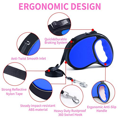 Retractable Dog Leash,[Strong Nylon Tape][One-Handed One Button Lock] for Small Medium Dogs and Cats,16ft Pet Walking Leash with 360°Tangle-Free Design,Anti-Slip Handle,Gift Package (Navy Blue) - color: Navy Blue