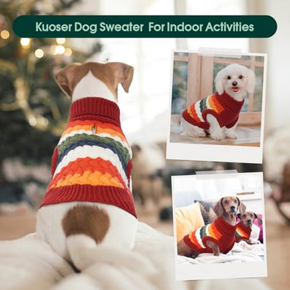 Kuoser Dog Sweater, Large Sweaters for Dogs Doggy Turtleneck Christmas Thanksgiving Outfit, Thick Warm Knitted Dog Winter Vest Puppy Fall Sweater, Pet Cold Weather Sweatshirt Warm Clothes, Red L - color: Red, size: Large (Chest: 18.9''; Weight: 13 - 16LB)