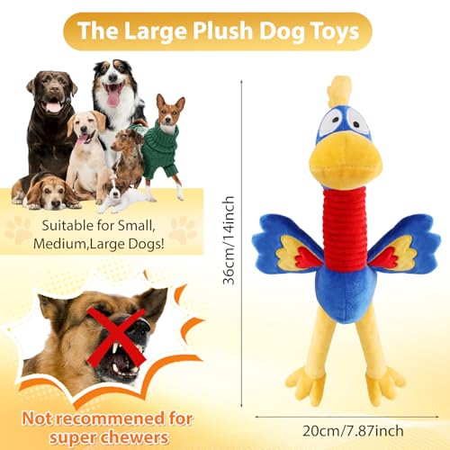 Letsmeet Pet Supplies Squeaky Dog Chew Toy with Soft Fabric Tough Interactive Tug of War Dog Toys to Keep Them Busy for Small,Medium,Large Breed - color: Blue yellow