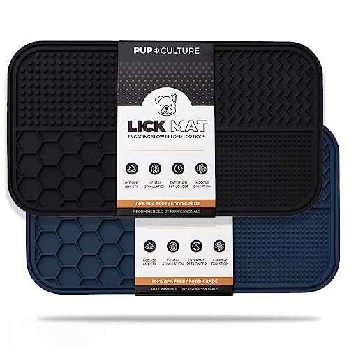 Pup Culture Dog Lick Mat for Dogs (2 Pack), Feeding Pad for Anxious Pets Plus 4 Different Puzzles for Mental Stimulation for Dogs - Supports Mental, Dental, and Digestive Health - Heavy Duty - color: Black/Navy, size: 2 Pack