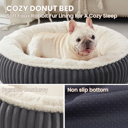 30 inches Donut Dog Bed for Medium Dogs,Calming Round Pet Bed with Removable Cover,Washable Milk Plush Faux Fur, Fits Pets up to 30 lbs(Charcoal,Medium) - color: Charcoal, size: 30.0"L x 30.0"W x 8.0"Th