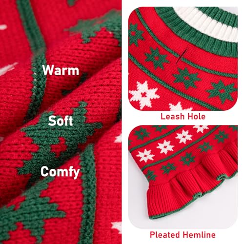 KYEESE Dog Christmas Sweater Warm Dog Sweater for Small Dogs with Leash Hole Knit Dogs Clothes Pet Coats Turtleneck Pet Sweater Dress with Snowflake Pattern, Red, Small - color: 08# Girl Red, size: Small (3-6lbs)