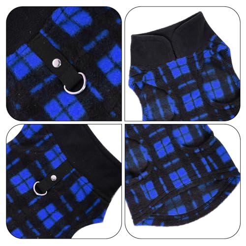 Rbenxia 1 PC Plaid Dog Sweaters with Leash Ring Soft Fleece Vest Dogs Pullover Warm Jacket Pet Dogs Clothes Winter Dog Outfits for Small Puppy Cat Pets (Blue and Black, Small) - color: Blue and Black, size: Small