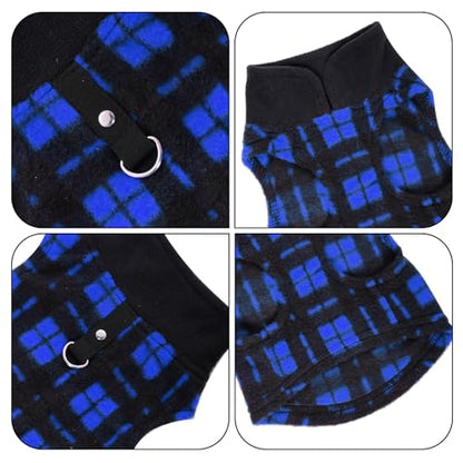 Rbenxia 1 PC Plaid Dog Sweaters with Leash Ring Soft Fleece Vest Dogs Pullover Warm Jacket Pet Dogs Clothes Winter Dog Outfits for Small Puppy Cat Pets (Blue and Black, Medium) - color: Blue and Black, size: Medium