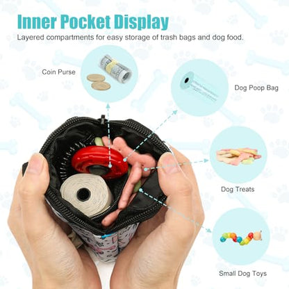 Dog Treat Pouch with Training Clicker,Waterproof Nylon Fabric Poop Bag Holders for Leashes,Hands Free Small Dog Walking Bag with Carabiner, Pet Puppy Training Walking Essentials (Dinosaur) - color: Dinosaur