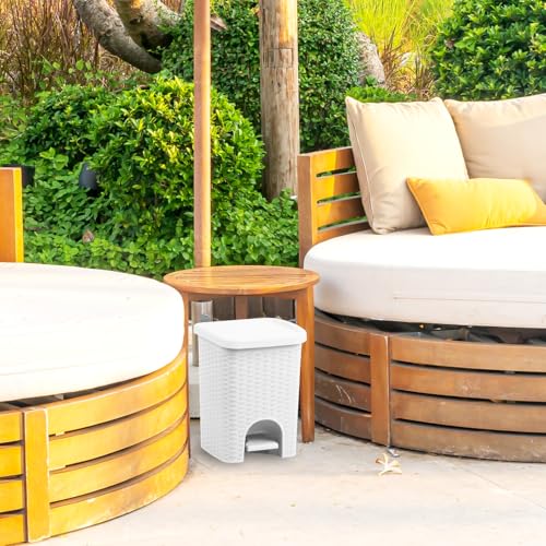 Superio Mini 6L Step Pedal Trash Can - Wicker Design, Hidden Mechanism, Durable Plastic, Ideal for Desktop, Countertop, Pet Waste/Dog Poop - White - color: White