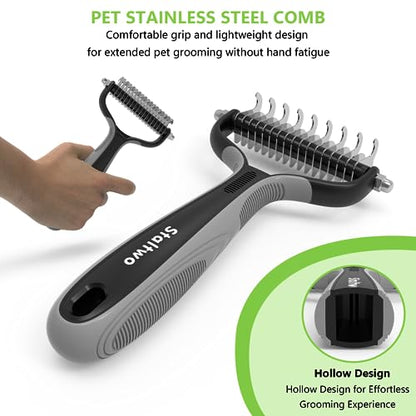 Staltwo Pet Grooming Supplies - 2-in-1 Professional Undercoat Rake and Pet Brush | Shedding Control for Long-Haired Dogs and Cats, Deshedding Tool, Knot Removal,Grey - color: Grey