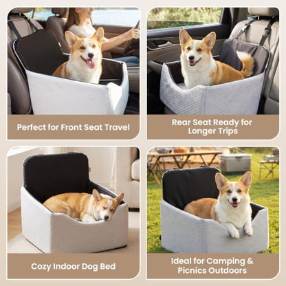 Dog Car Seat for Small/Medium Dogs Up to 35 lbs, 5in Booster Car Seat Cushion, Fully Detachable and Washable, with Safety Belt and Anti-Slip Base, Grey - color: Grey