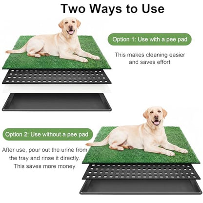 Dog Grass Pad with Tray 35"x23" Large Dog Litter Box, Artificial Grass for Dogs Potty with 3 Disposable Mats & EVA Base, Reusable Indoor Dog Potty Training for Apartment Balcony (Green, Large)