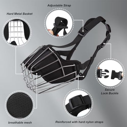 Dog Muzzle Metal Basket for Border Collie/Spanish Mastiff/Akita/Corgi Adjustable Durable Nylon Straps Secure Wire Mask for Biting Chewing Barking (S) - size: S