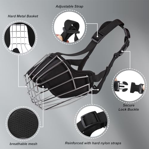 Dog Muzzle Adjustable Durable Metal Wire Basket for Large (M) - size: M