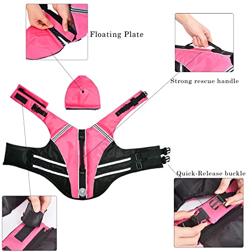 Dog Life Jacket, French Bulldog Life Vest for Swimming Boating, Dog Swim Vest with Chin Float and Rescue Handle, High Flotation Puppy Life Jackets (Chest Girth: 17" to 30", Weight: 17" to 28" LB) - color: Cute Pink
