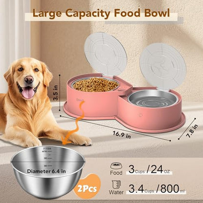 Newget Stainless Steel Dog Bowl Set with Lids, 304 Metal Dual Food & Water Bowls for Dogs & Cats, Large Capacity Pet Feeder with Cover Keeps Food Fresh, Anti-Skid Dog Dish for Small/Medium/Large Pets - color: Pink