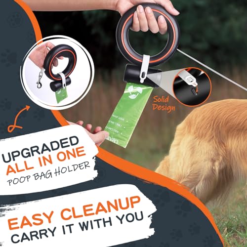 UFO Retractable Dog Leash Hands Free Wearable with Poop Bag Holder One-Handed Brake Pause Lock 360° Tangle Free 10ft Dog Leash for Up to 66lbs Medium Small Dogs (Black/Orange) - color: Black/Orange
