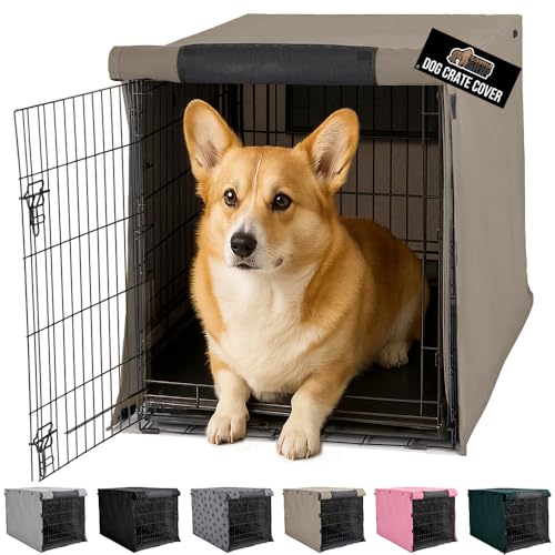 GORILLA GRIP Dog Crate Covers Compatible with Amazon Basics Dog Crates, All Sides Open, Privacy Cover Fits 30" Wire Kennel, Breathable Mesh Windows, Light Reducing Puppy Training Cage Topper, Taupe - color: Light Taupe, size: 30" X 19" X 21"