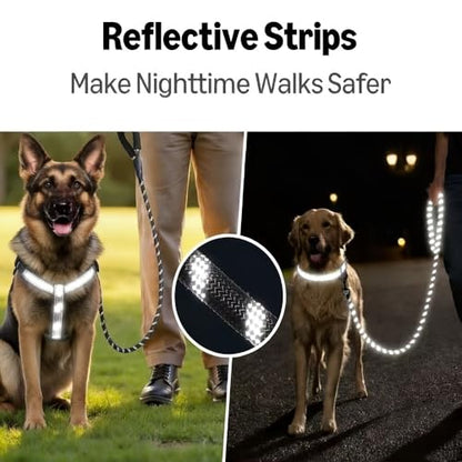 1 Pack 6 FT Heavy Duty Rope Dog Leash, 1/2 Inch Thick Reflective Pet Lead with Padded Handle for Large Medium Breeds, Walking & Training Gear, Black