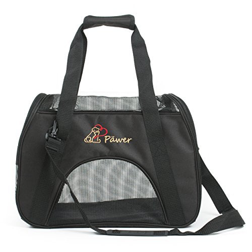 Pawer Soft-Sided Pet Carrier for Cat and Small Dog,Black Color,Medium Size,Washable 600D Oxford Cloth Airline Approved Travel Tote,with 2 Mesh Opens and a Strap for Carry,Multiple Colors Available - color: Black
