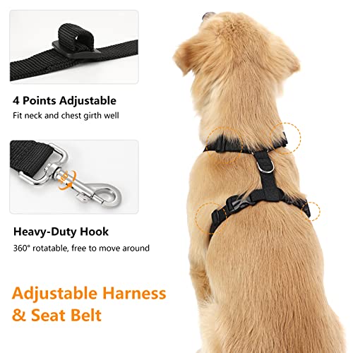 VavoPaw Dog Seat Belt, Safety Vest Dog Car Harness with Adjustable Buckle Dogs Seat-Belt for Vehicle Nylon Pet Safety Seats Belts Heavy Duty(XXL, Black) - color: Black, size: XXL (Chest: 30.7-51.2", Neck: 16.1-26.4")