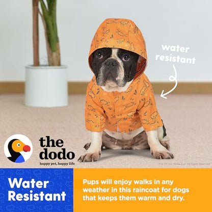 The Dodo Rainy Days Printed Raincoat for Dogs, Orange, Size Large; Water Resistant Dog Raincoat with Hook-and-Loop Drape Closure, Easy Clean PVC Material - size: Large