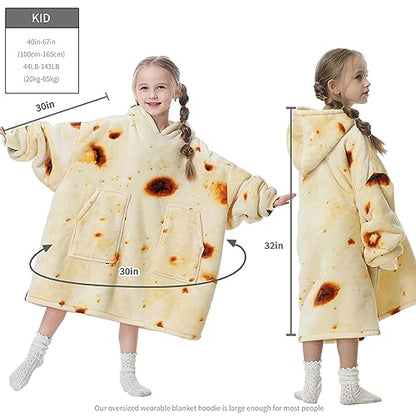 Aemicion Wearable Blanket Hoodie Oversized Sherpa Hooded Blanket Sweatshirt Warm Cozy Hoodie Blanket Gift for Kids-Burritos - color: Burritos/Kids, size: Kids