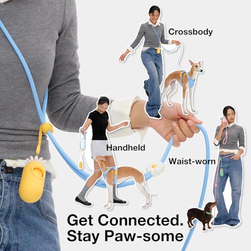 VETRESKA Crossbody Hands Free Dog Leash, 5FT Adjustable Rope Leash for Small Medium Dogs, Waist Multifunctional Leashes for Walking, No Pull Dog Leashes with Bag Dispenser, 2 in 1 Walk Set (Daisy) - color: Daisy Blue
