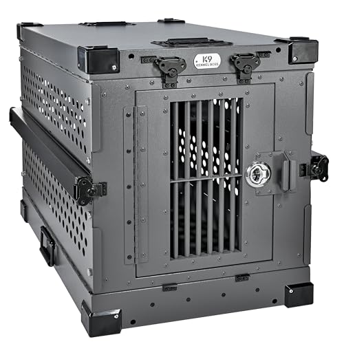 K9 Kennel Boss Aluminum Collapsible Dog Crate, Heavy Duty Folding Kennel - Small (Gray) - color: Gray, size: 30.6"L x 22.8"W x 25.7"H
