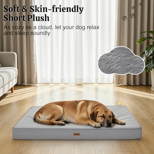 Orthopedic Dog Bed, 44" x 32" Dog Beds Large Sized, Waterproof Pet Mat, Big Pet Mattress Pad with Removable Washable Soft Plush Cover, Egg Crate Foam, Anti-Slip Bottom, Grey - color: Warm Grey