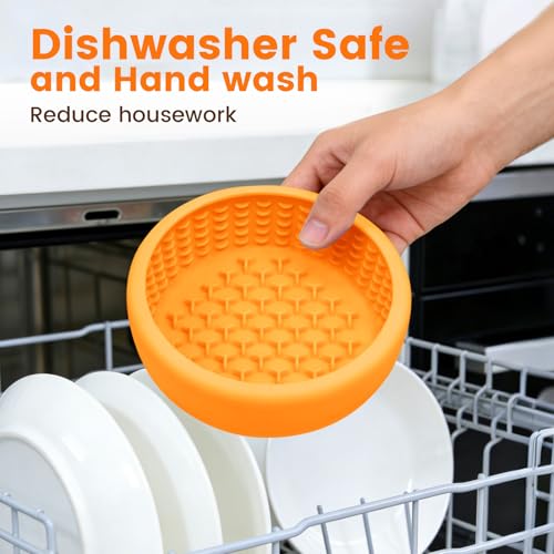 Dog Slow Feeder Licking Bowl,Freezeable Anxiety Relief Treat Dispenser, Non-Slip Anti-chocking Pet Dish,Entertainment Interactive Puzzle Toy for Mediuml Large Breed, BPA Free Silicone Dishwasher Safe - color: yellow, size: L