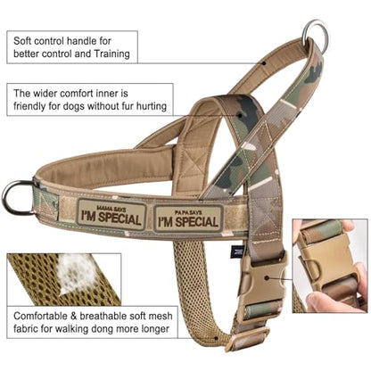 No Pull Dog Harness for Small Medium Large Sized Dogs, Escape Proof Adjustable Dog Harnesses with 2 Patch, Green Camo, L - color: Green Camo, size: L-Chest size 25-31''