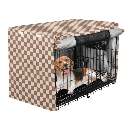 Netural Checkerboard Dog Crate Cover 600D Oxford Pet Kennel Cover with Mesh Window for Dog Cages, Windproof Waterproof Machine Washable, 42"x28"x30" - size: 42"x28"x30"