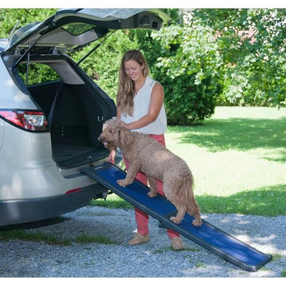 Pet Gear Travel Lite Ramps for Dogs and Cats, Navy | Compact Easy-Fold, Lightweight and Portable, Built-In Carry Handle, Supports 150 lbs, 66" x 16" - color: Navy