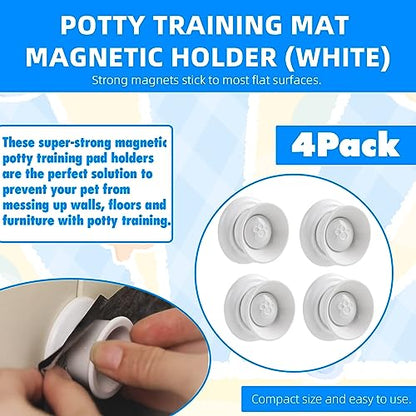 (4-Pack) Potty Training Pad Magnetic Holder Compatible with Any Size of Puppy Pee Pads Perfect for Leg-Lifting Marking Dogs, Strong Magnets Will Stick on Most Flat Surfaces - White Paw - size: Claw
