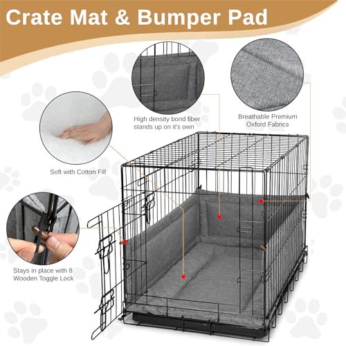 Calming Open Front Dog Crate Cover 42" Wire Crate, 3-Piece Water-Resistant Set with Mat & Bumper Pad, Breathable Oxford, Blocks Light, Machine Washable, Anxiety Relief Den for Home & Travel, Gray - size: 42-Inch