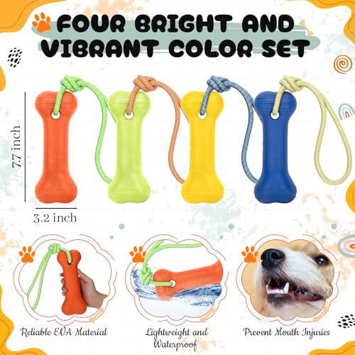 Skylety 4 Pack Floating Dog Toy with Rope Handle EVA Dog Bumper Throw Stick for Water Training Fetch Retrieving High Visibility Pool Water Toy for Beach Diving Pool Yard Summer Outdoor Play, Bone - style: Bone