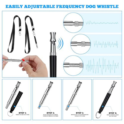 2 PCS Dog Whistles,Professional Recall Dog Training Whistle with Lanyard,Adjustable Ultrasonic Silent Dog Recall Whistles,Dog Whistle to Stop Barking Neighbors Dog,Dog Barking Stopper (Black+Black) - color: Black+Black