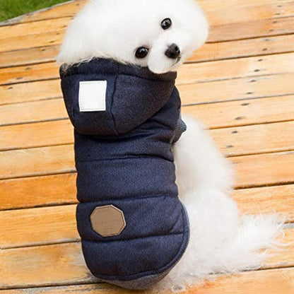 Fleece Dog Hoodie Winter Coat for Small Boy Dog Cat Puppy Cotton Hooded Jacket Chihuahua Clothes Blue M - color: Blue, size: M